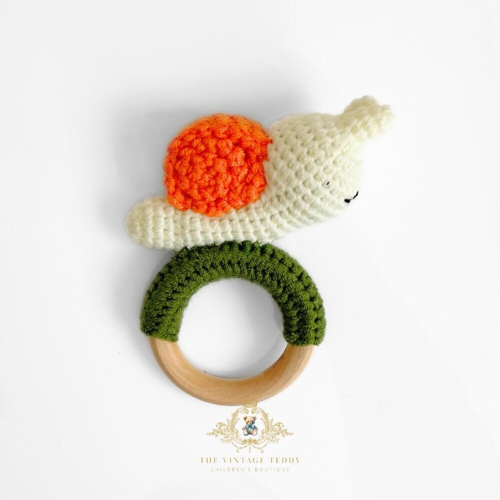 NWT Cute Handmade Crochet Snail Baby Rattle Baby & Toddler Wooden Plush Toys